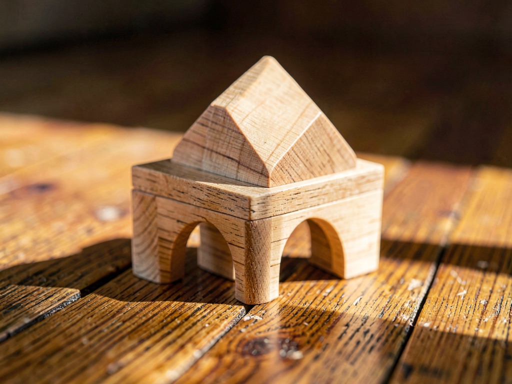 A small timber unit block arch, the kind of build the kindergarten room works with